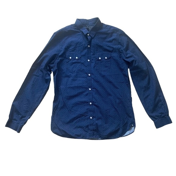 The Kooples Navy Bandanna Paisley Print Pearl Snap Western Fitted Shirt Large